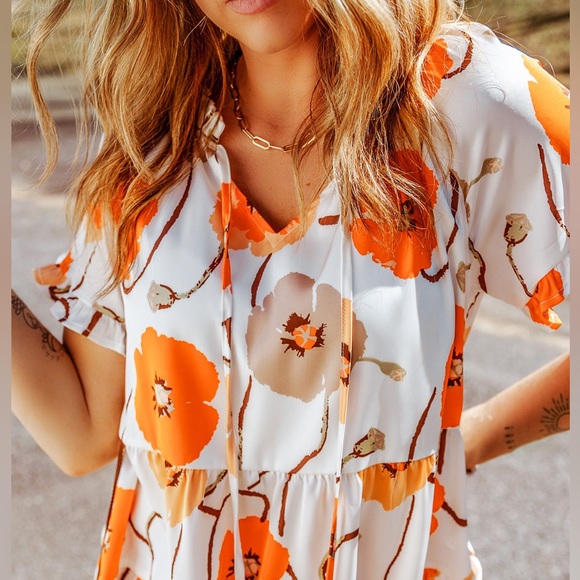 FLORAL PRINTED FLOUNCE SLEEVE TIE-NECK PEPLUM BLOUSE - Picture 4 of 6